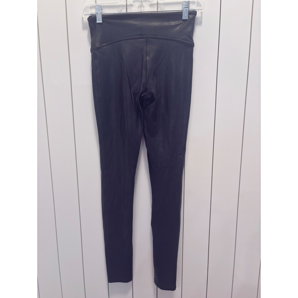 Spanx Faux Leather Leggings Womens S Black Excellent High Waist Edgy Baddie